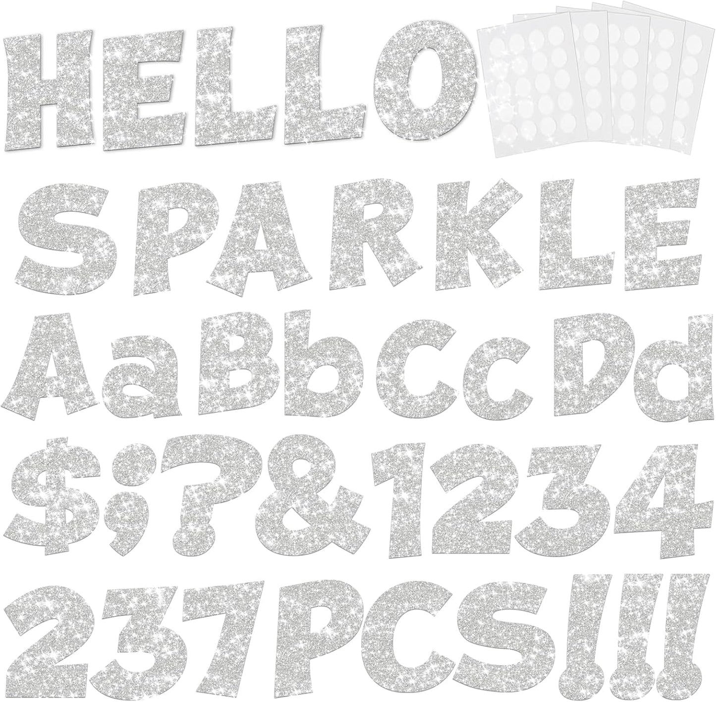 237 Pcs Glitter Bulletin Board Letters, Numbers and Punctuation, Poster Board Letters Alphabet Cut Out Cardboard Letters Accessories for Classroom Display Decorating Supplies 4inch (Sliver)