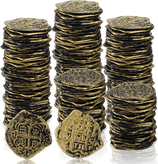 Hanaive 100 Pcs Pirate Coins Plastic Kids Fake Play Coins Replica Spanish Doubloons for Pirate Party Treasure Chest Board Games Tokens Toys Cosplay St. Patrick's(Bronze)