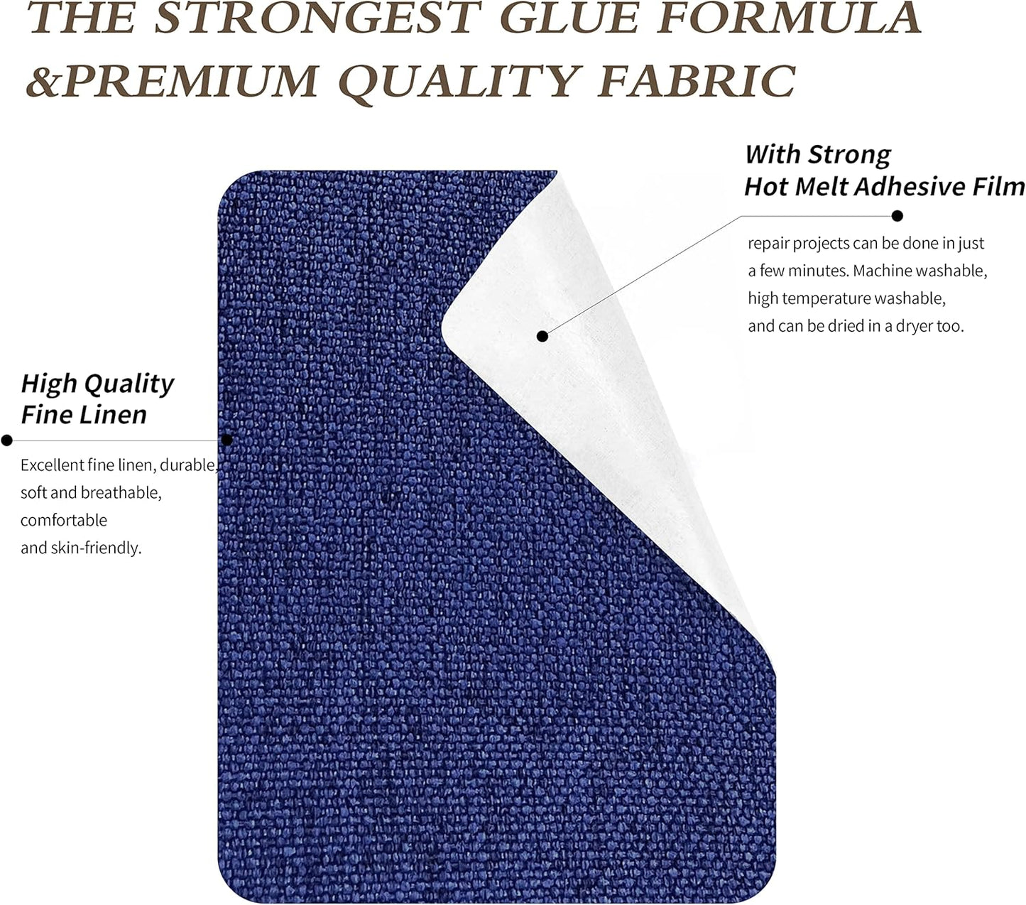 King Mountain Premium Linen Fabric Iron-on Repair Patch, Inside&Outside Fabric Repair Patch, 3"x60" with Backing Glue Linen Repair Decorative Patch kit (Linen-3"x60", Dark Blue)