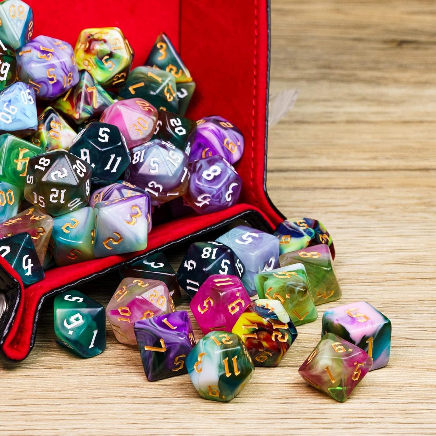 8 Sets Polyhedral Dice Set D&D, 56pcs DND Dice Set with 2 Large Leather Bag for RPG Table Games