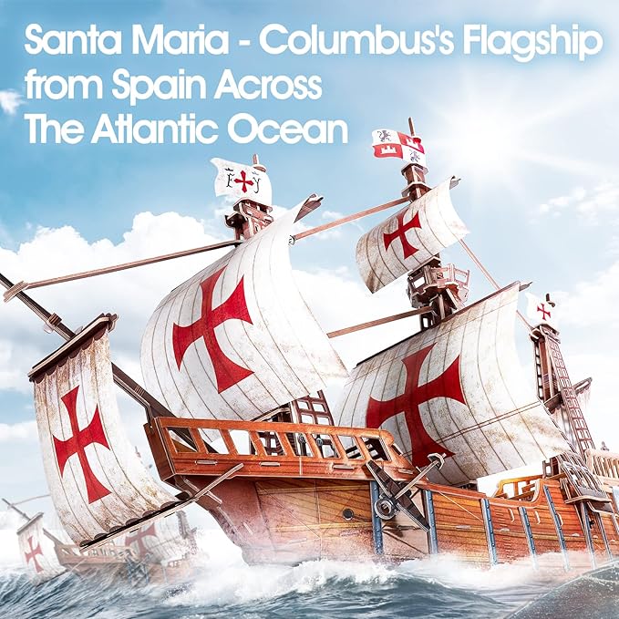 CubicFun 3D Puzzles for Adults Santa Maria Ship Model Spanish Vessel Puzzles for Adults and Kids, Desk Decor Building Kits Brain Teaser Hobby Gifts for Women and Men, 204 Pieces