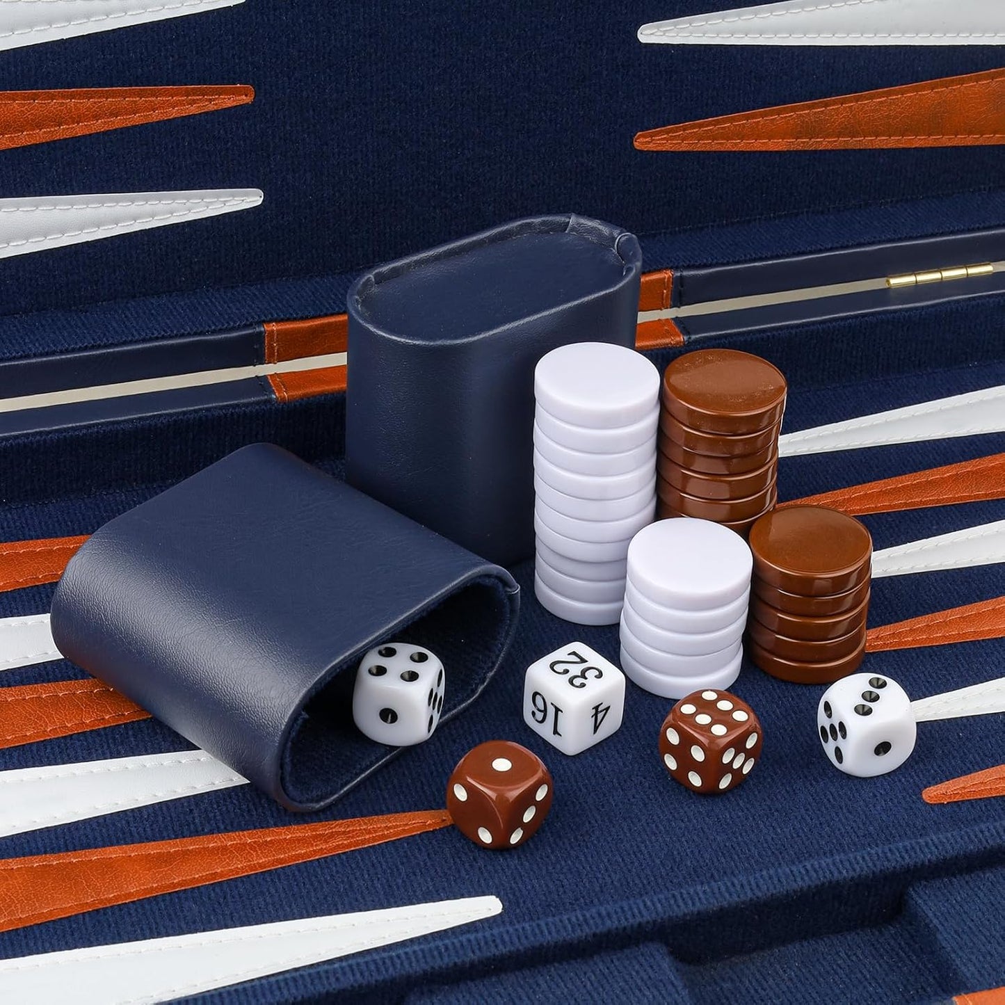 Backgammon Set 2 Players Classic Backgammon Sets for Adults Board Game with PU Leather Case Portable and Travel Backgammon Set (Navy, 15inch)