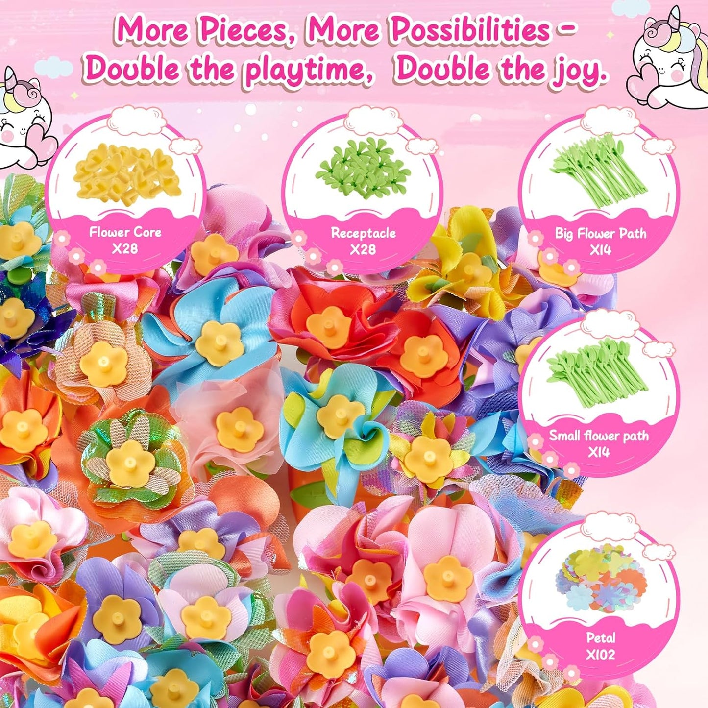 Hamdol Flower Press Toy Accessories for Kids, DIY Fabric Flower Craft Refill Kit, Arts & Crafts Supplies for Flower Bouquet Making