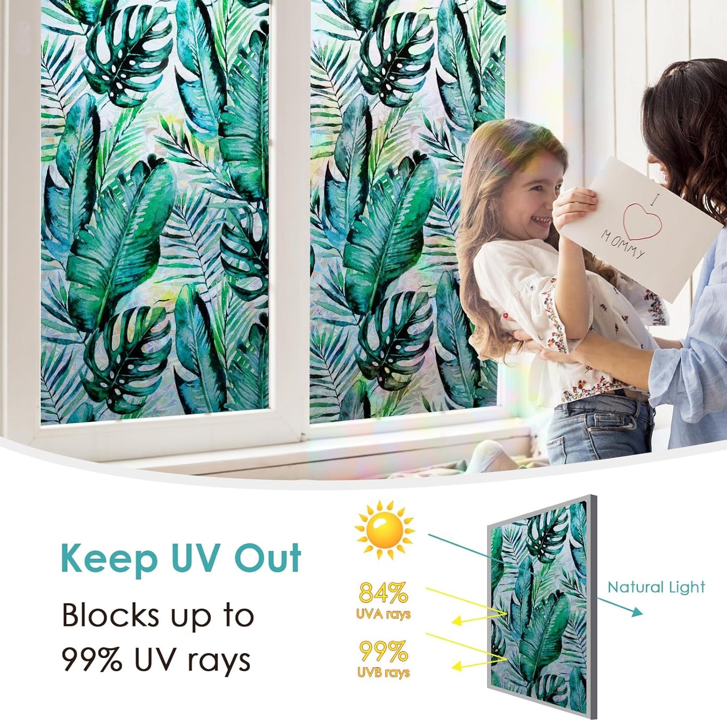 DKTIE Nature Pattern Rainbow Window Film Decorative Stained Glass Window Film Static Cling Films Easy Apply Removable Comes with Tools (U560-rainbow, 17.7" x 118.1")