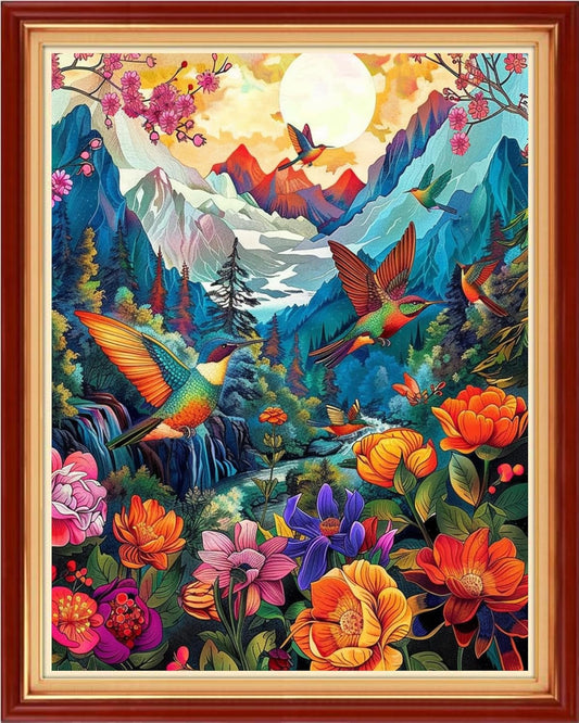 Dimensean Stamped Cross Stitch Kits Full Range of Embroidery Patterns Starter Kits for Beginners Adult or Kids DIY Cross Stitches Needlepoint Kits 11CT-Forest Hummingbird 16x20 inch