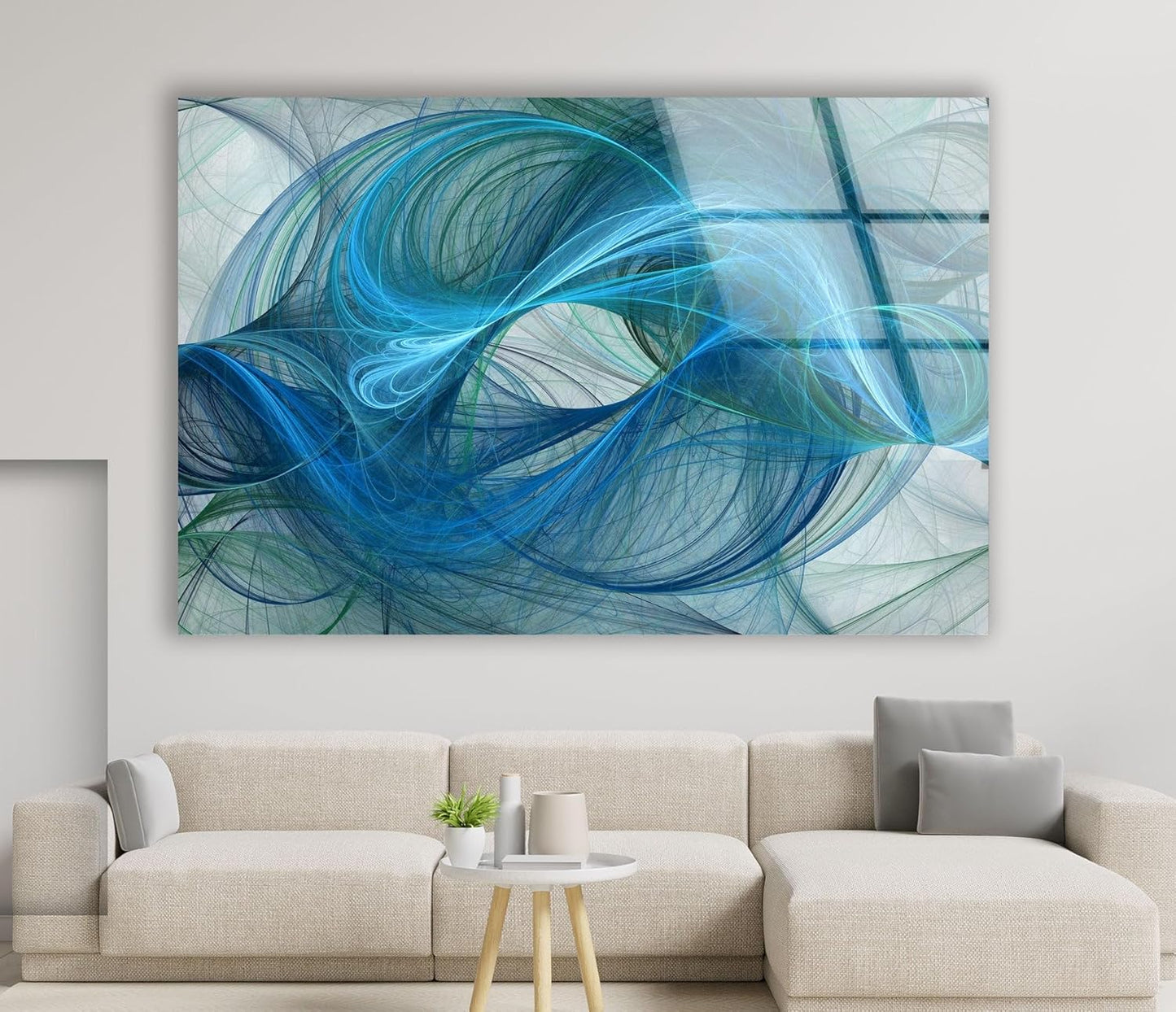My Photostation.com 28Wx18H'' Blue Energy Abstract Wall Art – Fluid Motion Glass PrintTempered Glass Printing Wall Decor Large Wall Art Wall Hangings