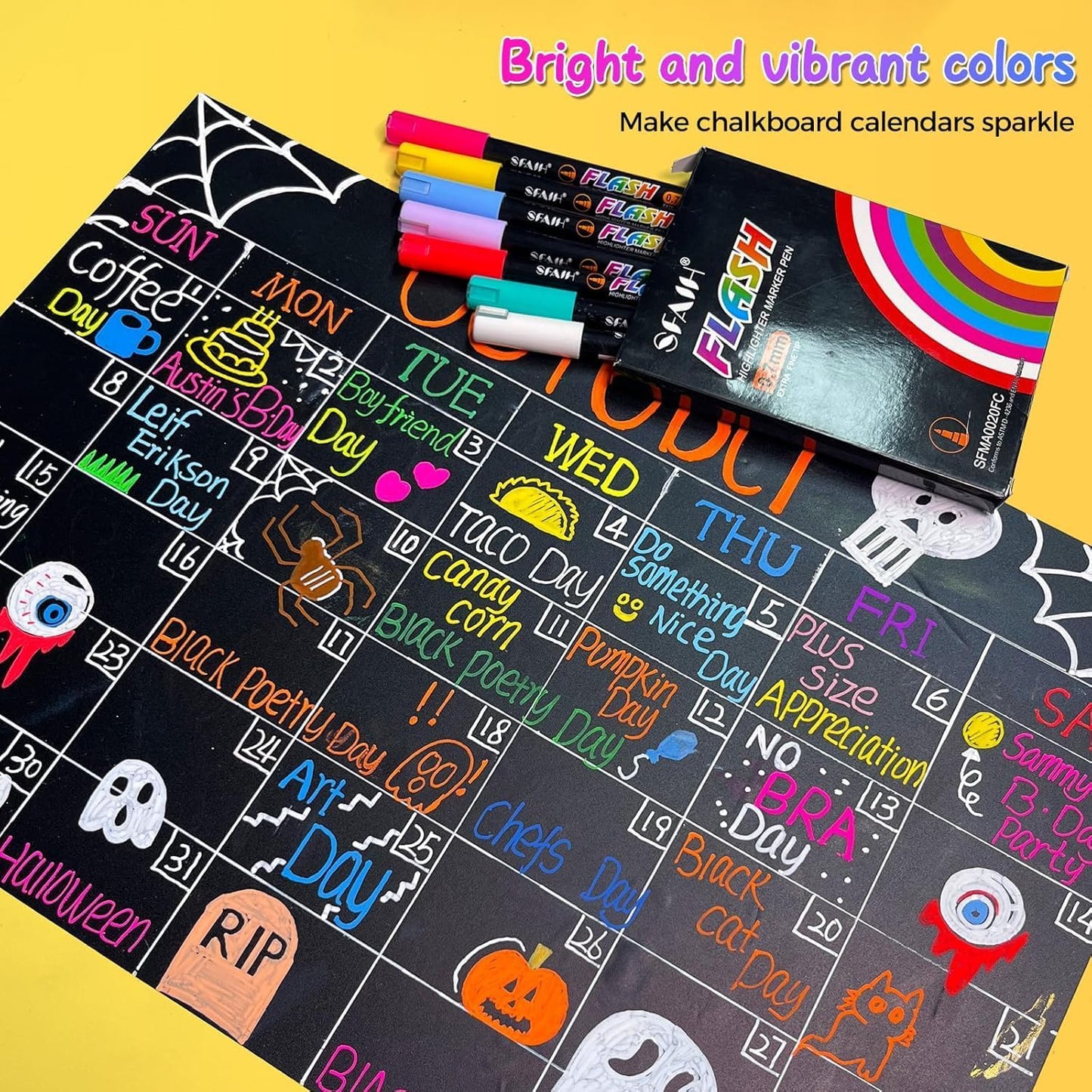 SFAIH Liquid Chalk Markers - 24 Colors 0.7-1mm Fine Tip, Non-Toxic Chalk Pens for Chalkboard Calendar, Acrylic, Glass, Menus, Labels, Signs, Wet Wipe, Zero Dust, Ideal for Home, Business or Bistro