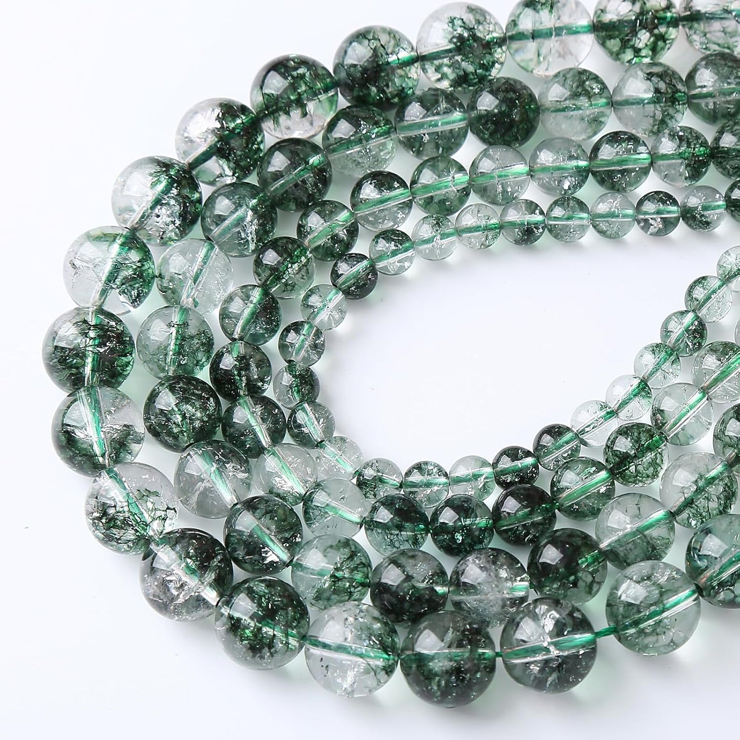 60pcs 6mm Natural Green Phantom Ghost Quartz Stone Round Beads for Jewelry Making DIY Bracelets Necklaces Crystal Energy Healing Stone Beads 15" (Green Phantom Ghost Quartz, 6mm)