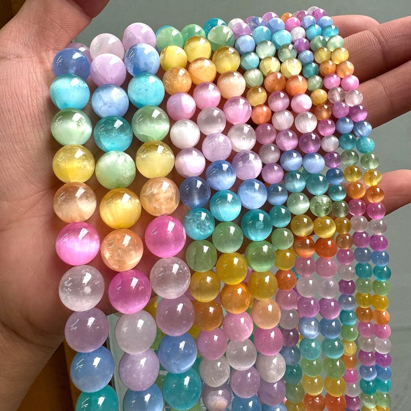 36PCS 10MM Natural Stone Colorful Selenite Gypsum Beads Round Loose Beads for Jewelry Making DIY Bracelet Necklace Accessories 15" Energy Healing Power Stone Beads
