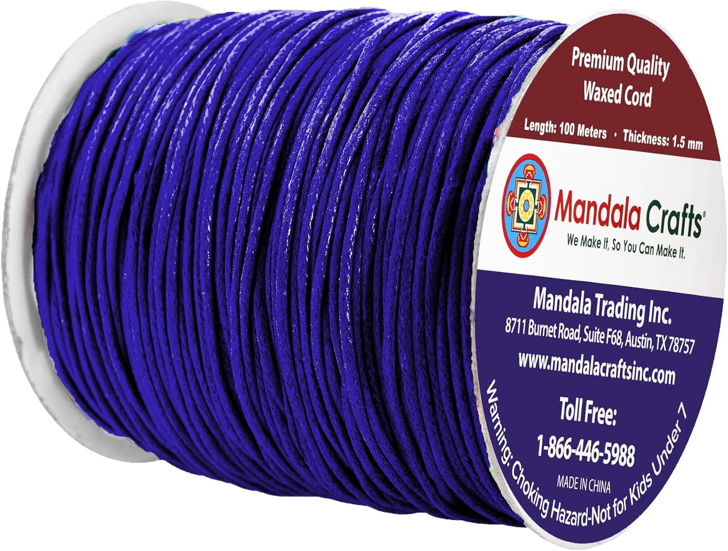 Mandala Crafts 1.5mm 109 Yards Dark Indigo Cotton Waxed Cord for Jewelry Making Bracelet Cord Waxed String - Beading String Thread Jewelry Cords for Necklaces String