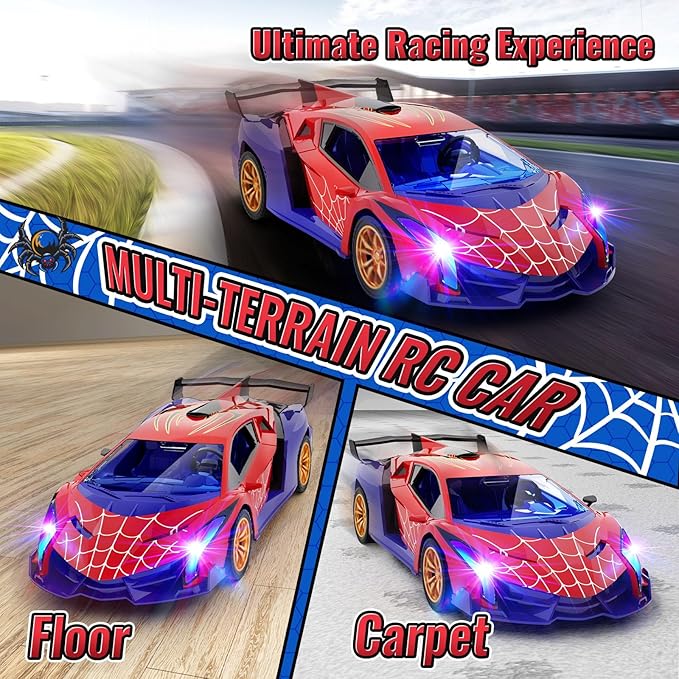 Spider Remote Control Car with Multi-Color Flash Lights, Drift RC Cars, Spider Toys Gifts for 3 4 5 6 7 8 9 10 Year Old Boys Age 3-4 4-6 6-8 8-12 Christmas Birthday Gift, Toddler Kids Toy