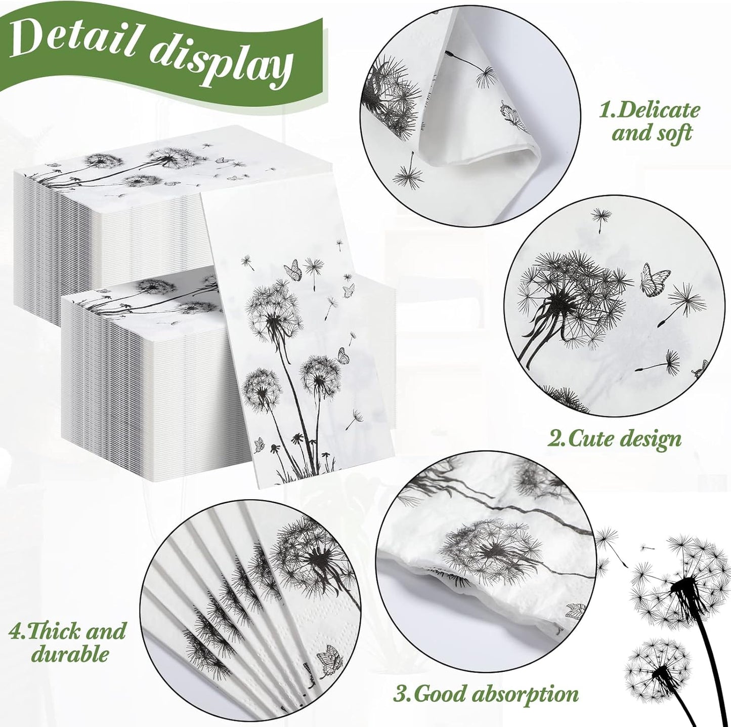 200 Sheets Dandelion Guest Towels Disposable for Bathroom Disposable Paper Napkins for Dinner Party Kitchen Floral Paper Hand Towels for Guest Party Supplies (4.3 x 7.9 Inch)