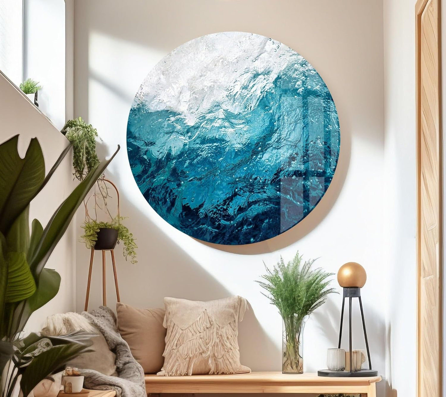 My Photostation.com 60WX40H'' Blue Waves Abstract Glass Wall ArtTempered Glass Printing Wall Decor Large Wall Art Wall Hangings