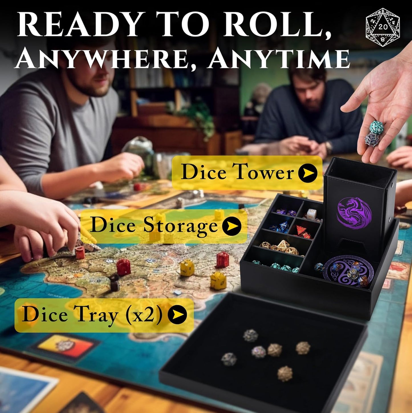 Soar Forge Dice Tray and Dice Tower for DND - All-in-One Tray, Storage & Large Tower for Random Rolls - Stores Dice for D&D, Mini's etc, Perfect RPG Gift Accessories (Purple Dragon)