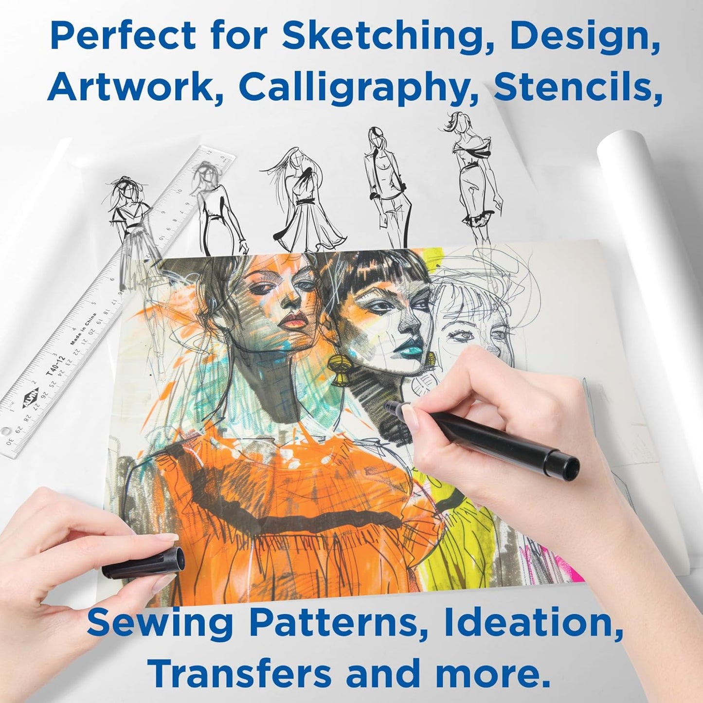 ALVIN 55W-H Lightweight Tracing Paper Roll, White, Suitable with Ink, Charcoal, Felt Tip Pen, for Sketching or Detailing - 14 Inches, 50 Yards, 1-inch Core