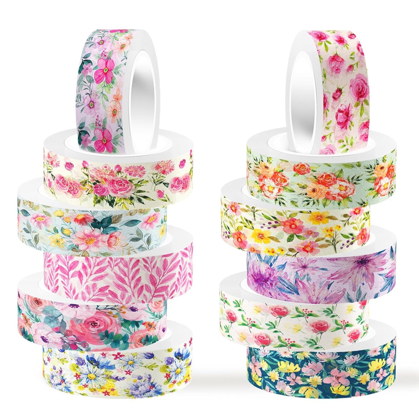 12 Rolls Flower Washi Tape Set, Floral Masking Tape, Spring Colorful Garden Themed Decorative Paper Tape for Monther's Day Scrapbooks Journals Vision Boards Planners DIY Crafts 16.4FT