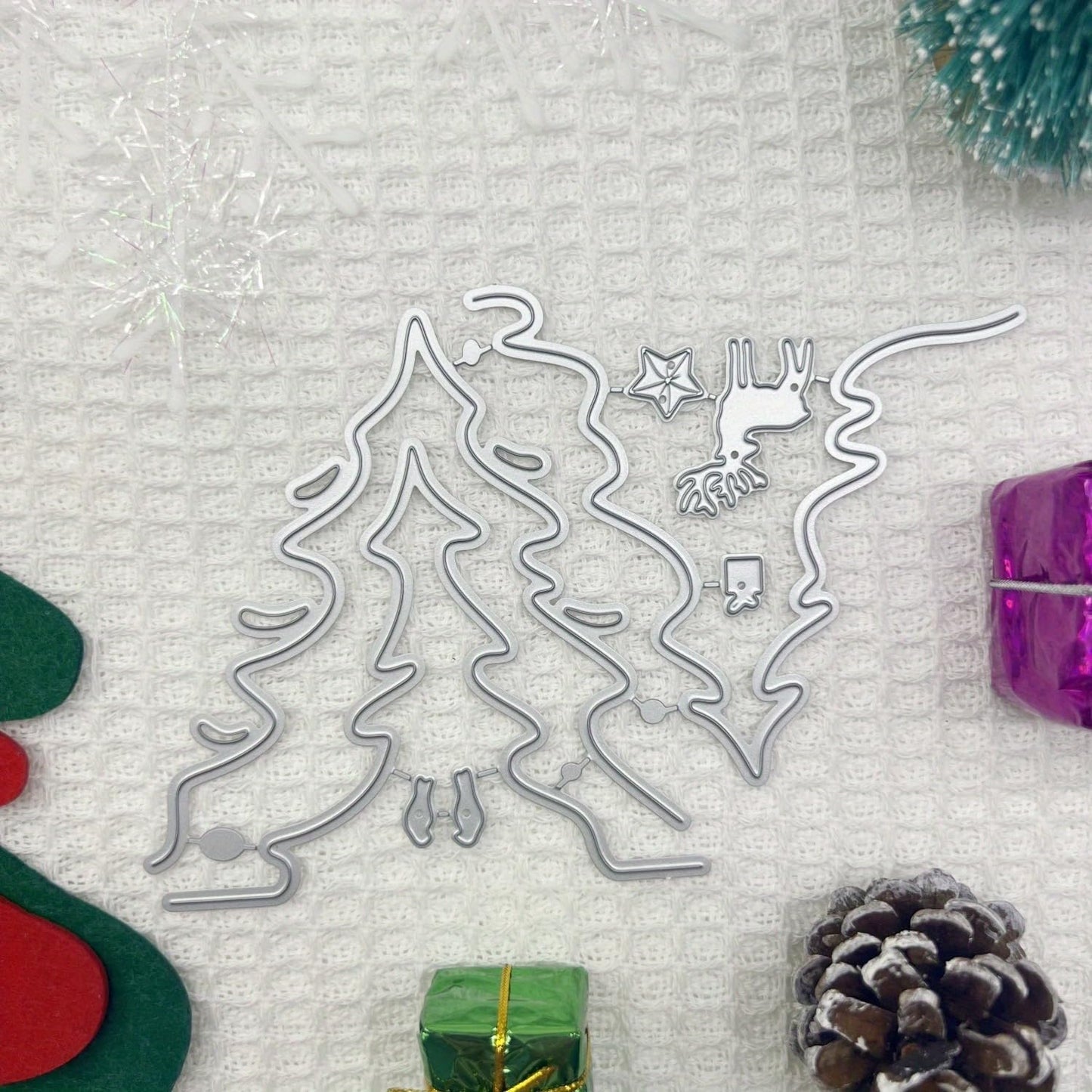 Festivals Metal Cutting Die for Scrapbooking, Christmas Cut Stencils for DIY Scrapbook Photo Album Decorative Paper Card, Card Making Supplies, Embossing (Tree & Fawn 6.1 x 4.2 in)