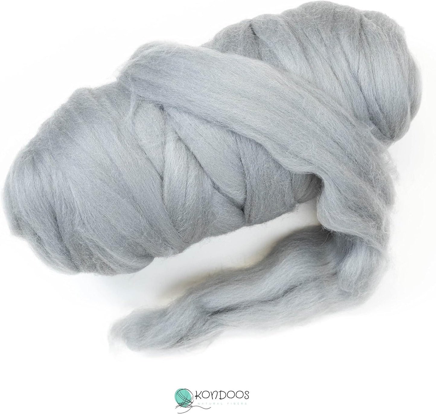 Kondoos Colored Natural Wool roving, 1 lb. Best Wool for Needle Felting, Wet Felting, handcrafts and Spinning. (Silver, 1 lb)