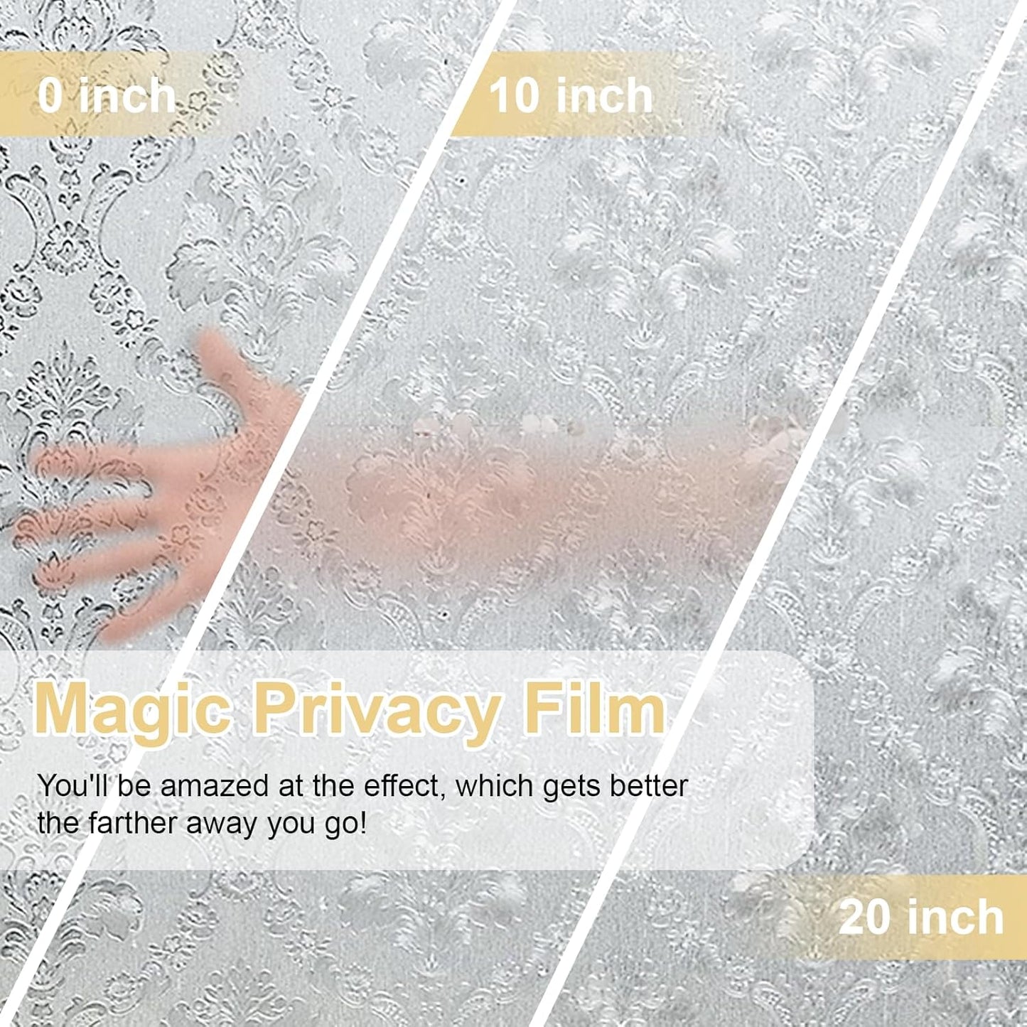 Window Privacy Film Decorative for Front Door, Bathroom Static Cling Stained Glass Sticker Opaque Heat Control UV Blocking Non-Adhesive for Home Windows, Damask