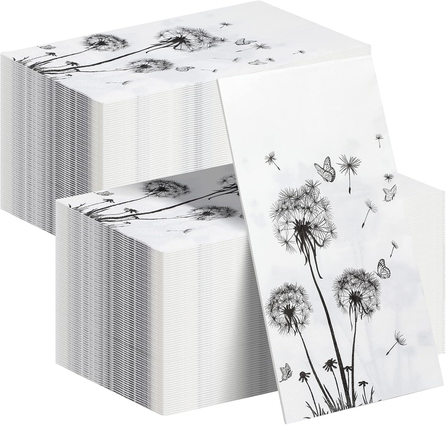 200 Sheets Dandelion Guest Towels Disposable for Bathroom Disposable Paper Napkins for Dinner Party Kitchen Floral Paper Hand Towels for Guest Party Supplies (4.3 x 7.9 Inch)