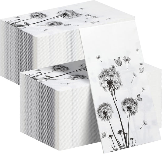 200 Sheets Dandelion Guest Towels Disposable for Bathroom Disposable Paper Napkins for Dinner Party Kitchen Floral Paper Hand Towels for Guest Party Supplies (4.3 x 7.9 Inch)