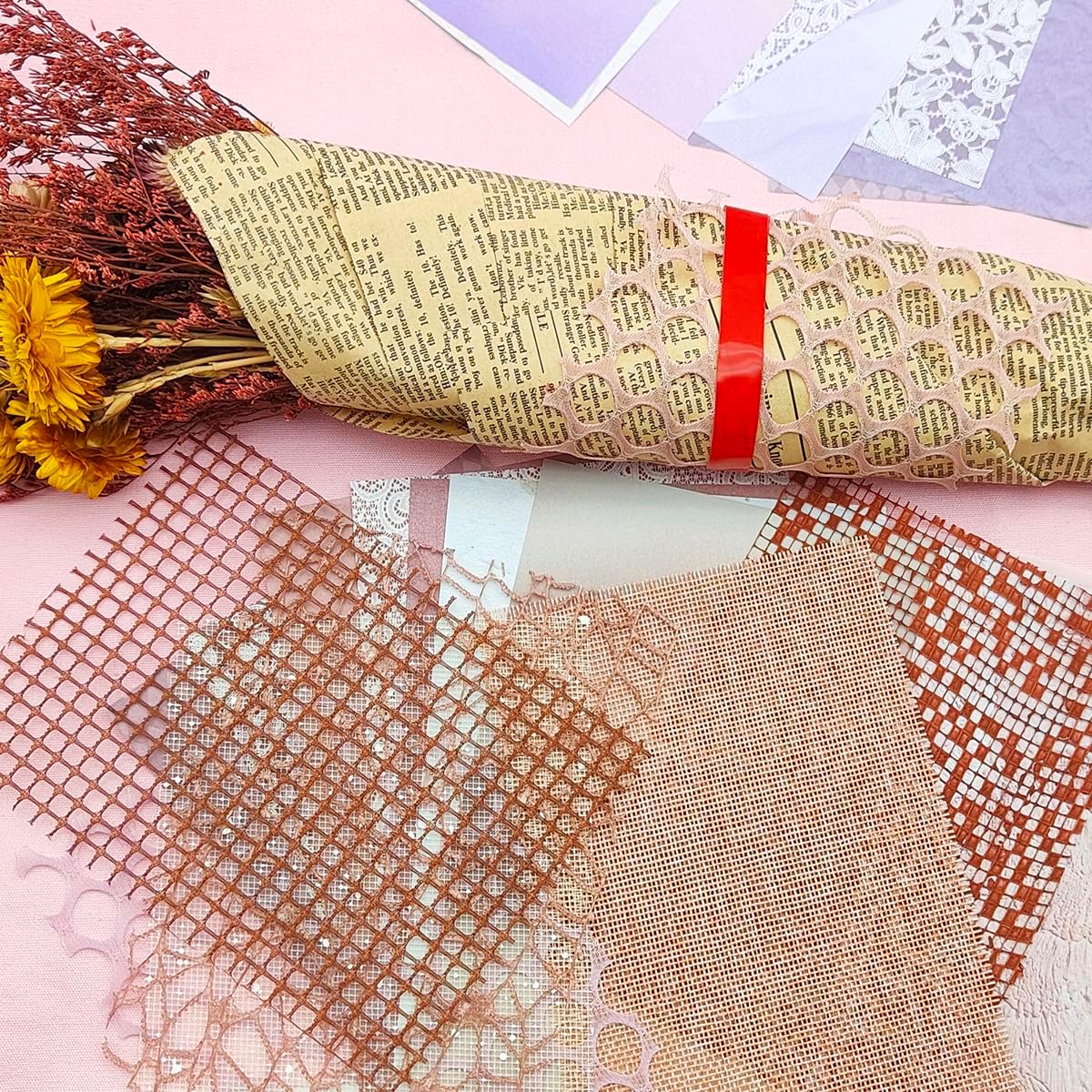 105 Sheets Scrapbook Paper Decorative Textured Paper, FineGood Mesh Fabric Assorted Set Craft Paper for Junk Journal Supplies Scrapbooking Planner Card Making