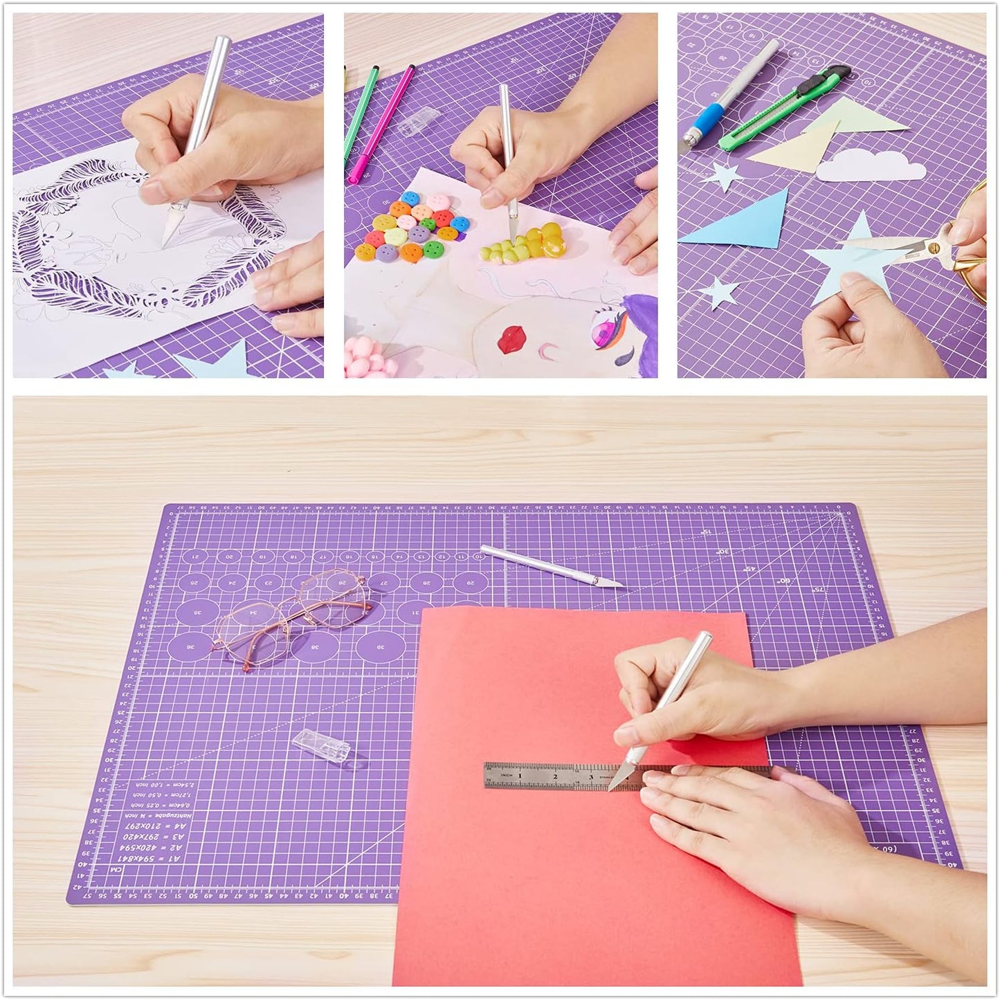 HEADLEY TOOLS 18"x24" Thickened Self Healing Cutting Mat, A2 Rotary Cutting Sewing Mat for Crafts, Double Sided 5-Ply Table Cutting Board for Fabric Quilting Patchwork Arts Hobby Project, Pink/Purple