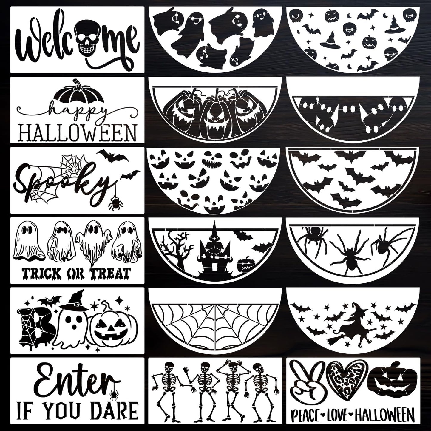Halloween Stencils 12” Halloween Stencil Skeleton Trick or Treat Boo Templates for Porch Hanger Door Mats Wood Sign Shirts