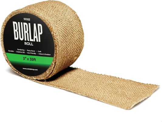 VViViD Burlap Fabric Roll (3” x 35ft) Natural Jute for DIY Crafts, Wedding Decorations, Gift Wrapping & Home Accents