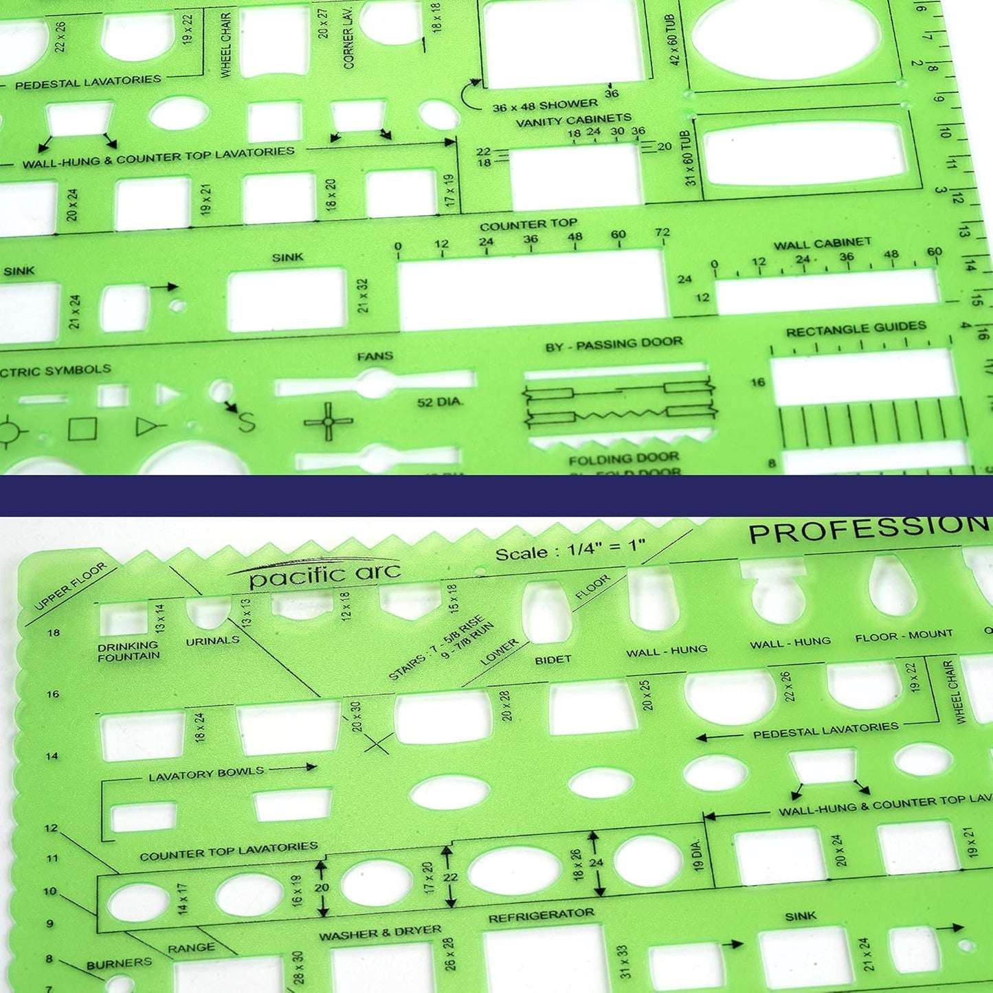 Pacific Arc Professional House Plan Template Guide, with Doors, Appliances, Plumbing Fixtures