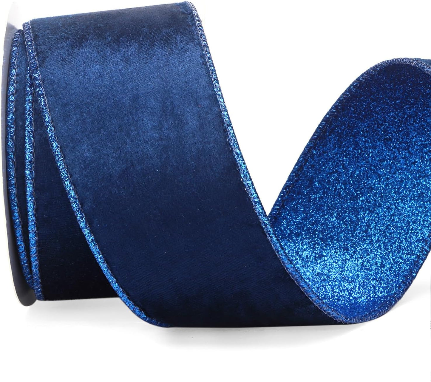 Ribbli Royal Blue Velvet Wired Ribbon 2.5 Inch Royal Velvet with Blue Glitter Christmas Ribbon for Christmas Tree Decoration Big Bow Gift Wrapping Crafts Wreaths Supplies- 10 Yards