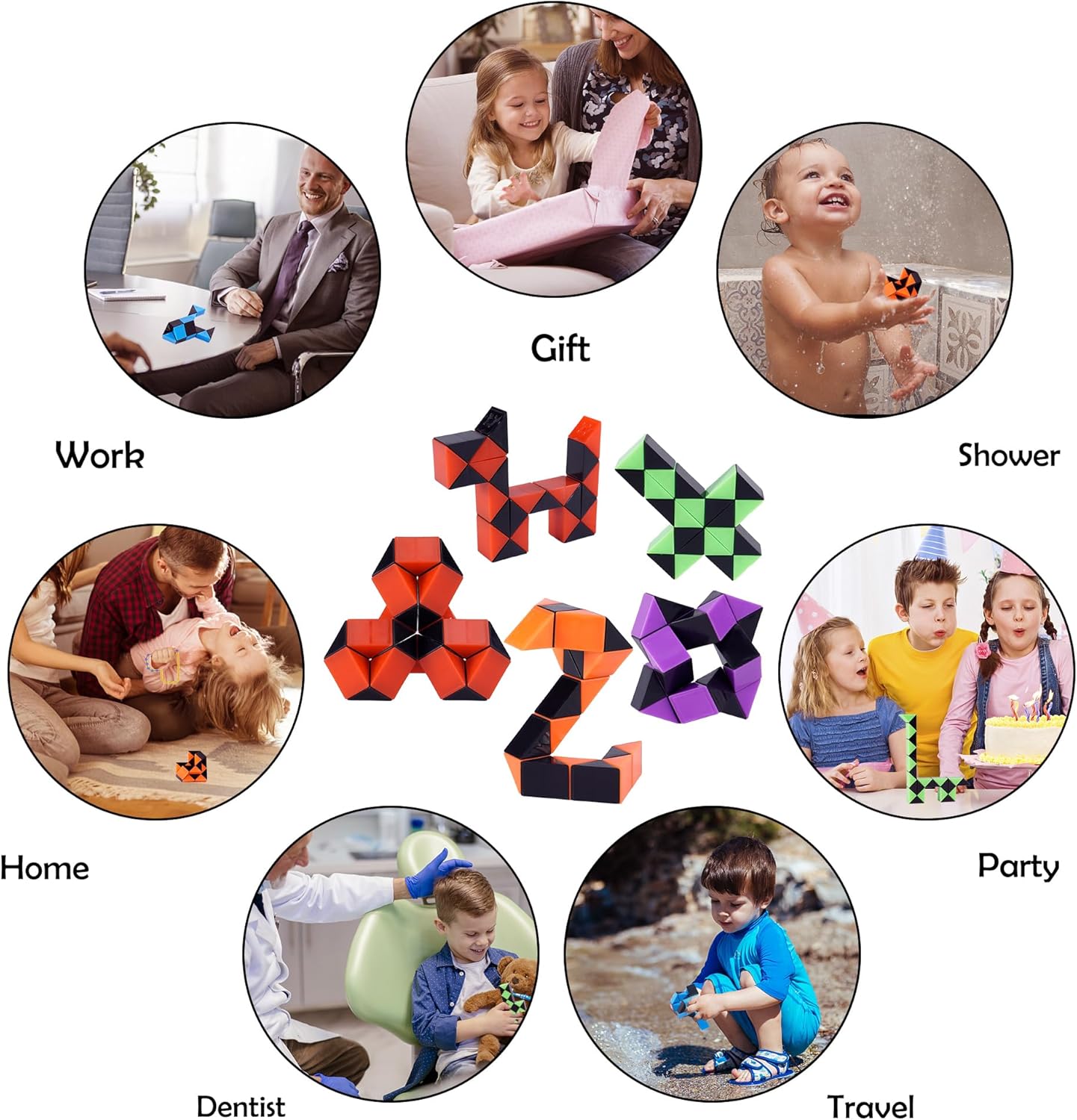 Ganowo 18 Pack Fidget Snake Cube Mini Twist Puzzle for Kids Stocking Stuffer, Birthday Party Favors, Goodie Bags Fillers, Classroom Rewards, Black