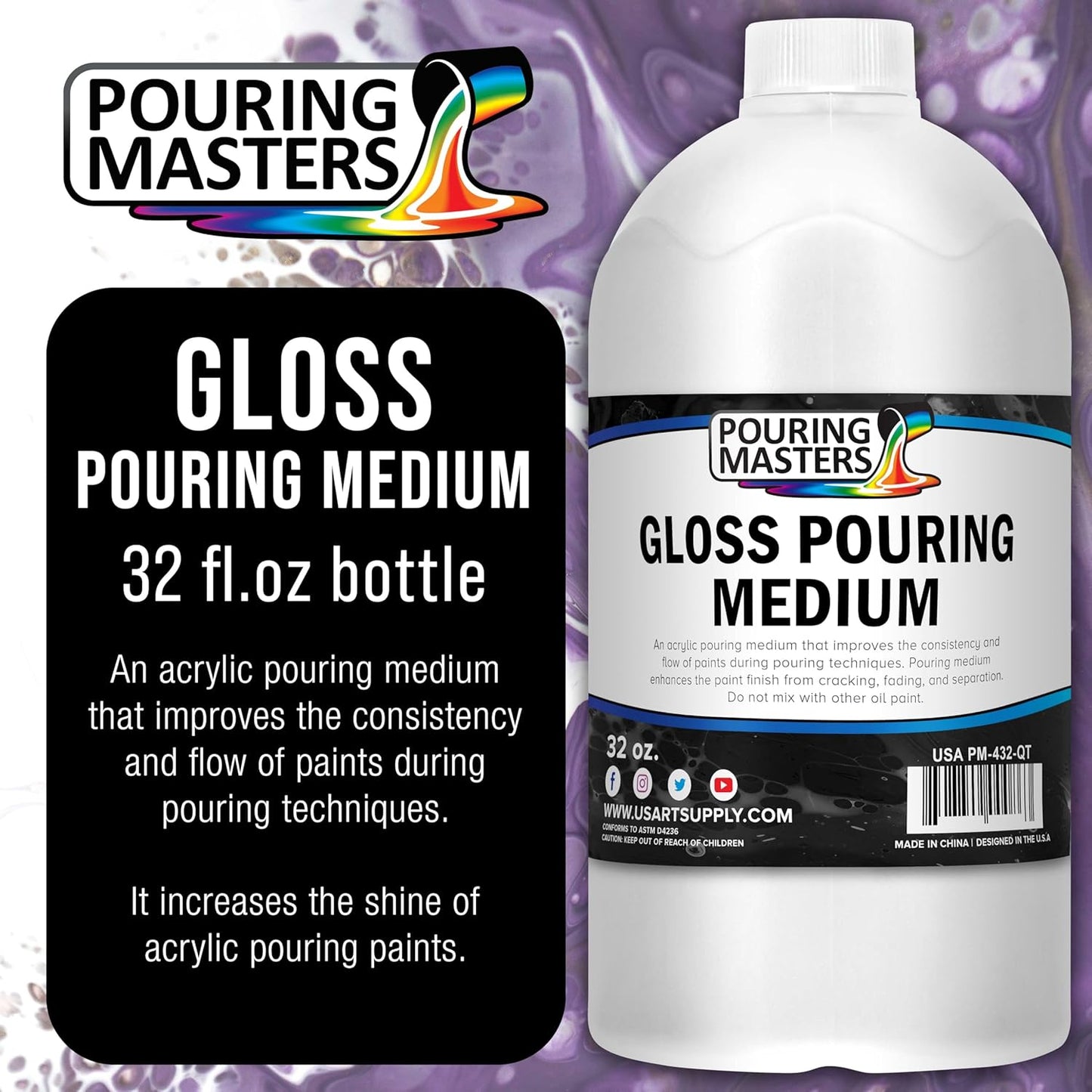 U.S. Art Supply Professional Gloss Pouring Medium 32oz (Quart) - Improves Paint Flow & Cell Effects Creator, Viscosity Adjuster for Art Acrylic Painting