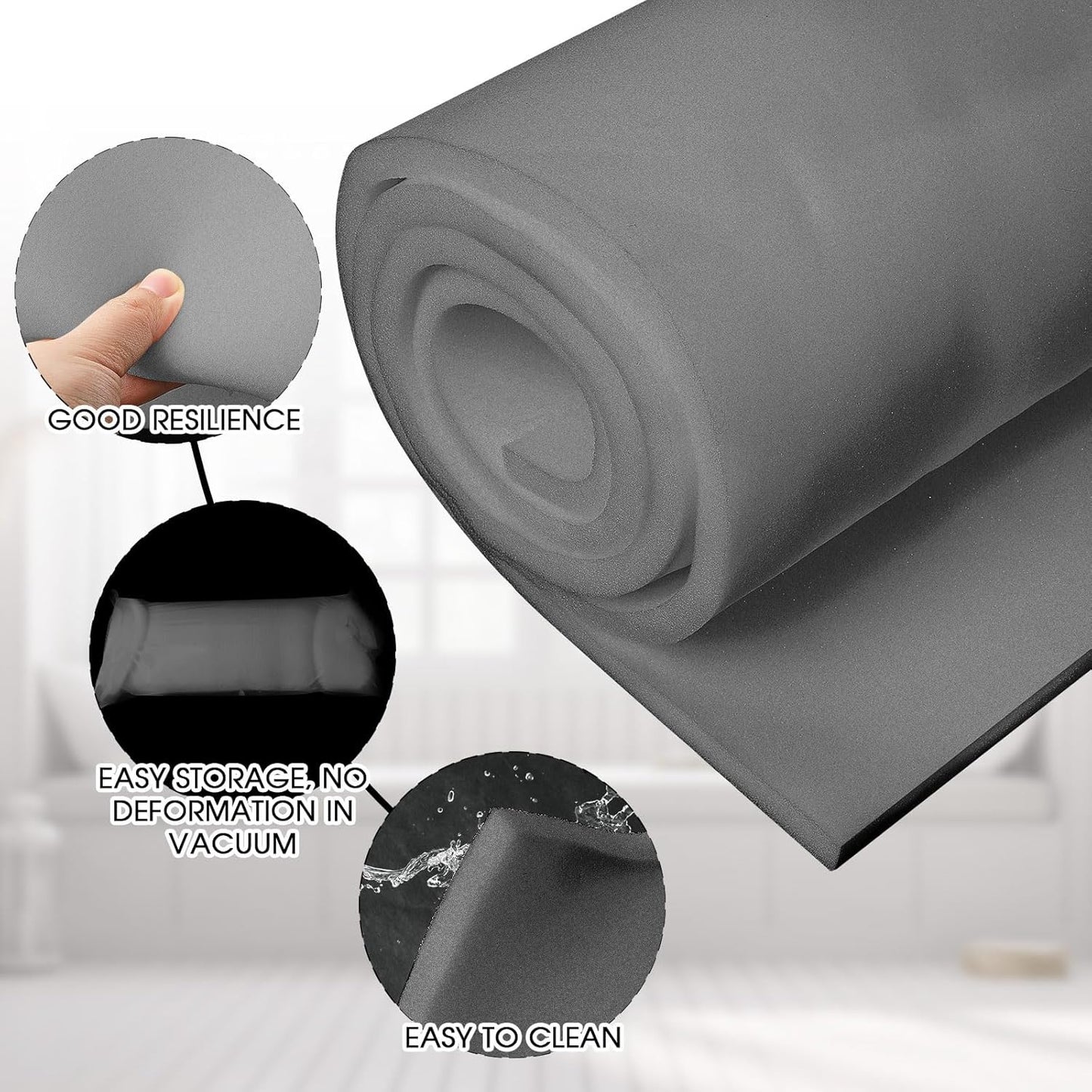 Amylove Polyurethane Foam 24" x 72" High Density Cushion Upholstery Foam Sheet for Seat Replacement DIY Projects Chairs Headboards Sofas Home (1/2" X 24" X 72",Gray)