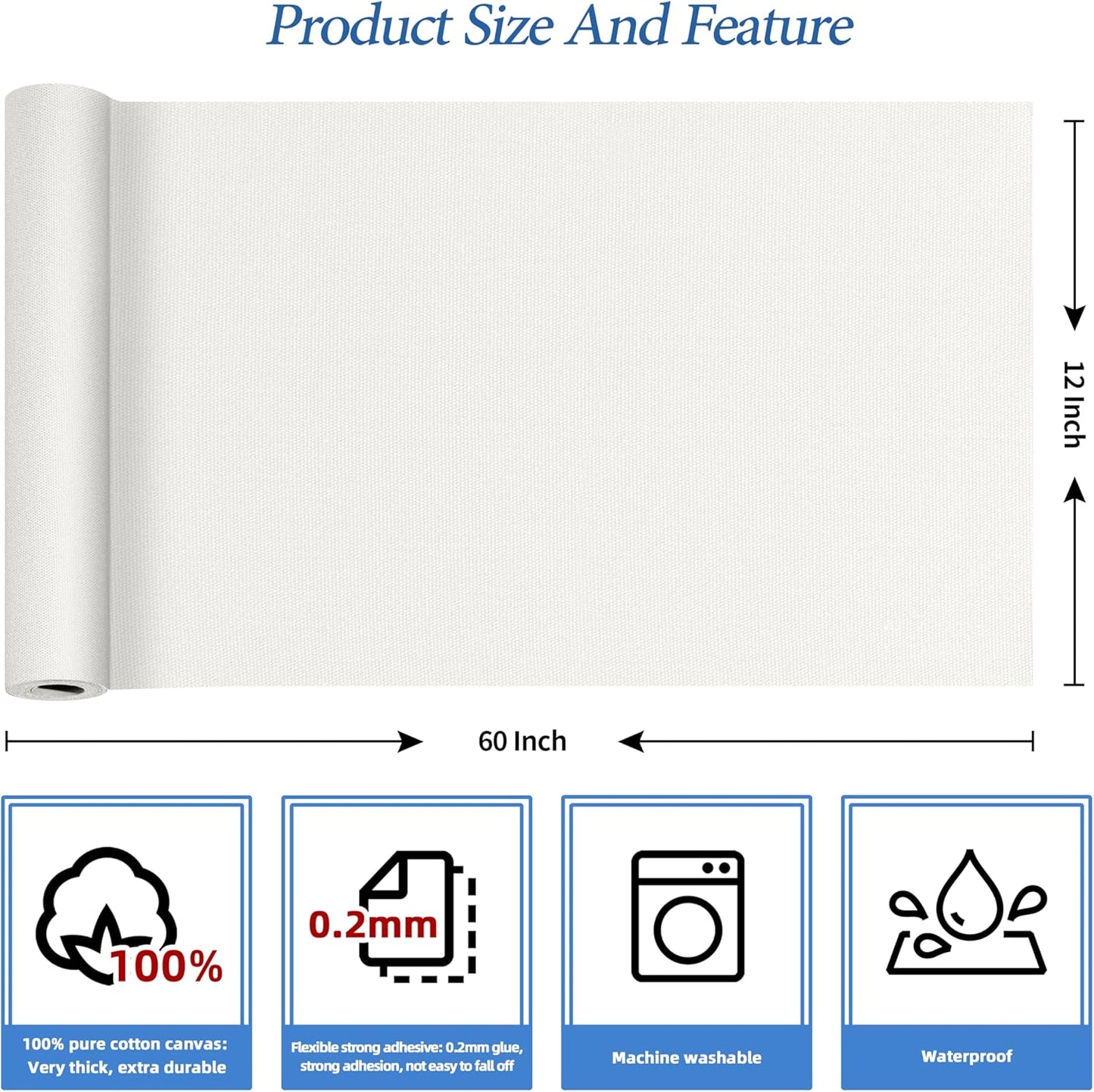 KING MOUNTAIN Canvas Iron on Patch,12"×60",Waterproof 100% Cotton Fabric Repair Patch,Used for Various Sofa,Tent,Clothes,Seats,Suitcases (White,Waterproof)