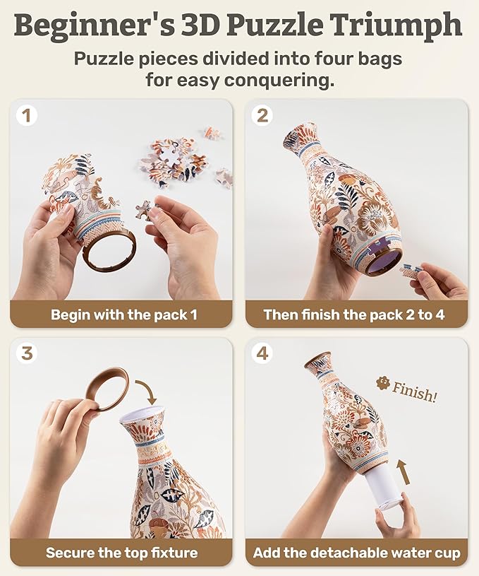PieceRelax Unique Flower Vase - 3D Puzzle Vase for Adults to Flower Arrangement and Home Decoration Made by 160 Curved Plastic Puzzle Pieces - Winter Grace [S1043]