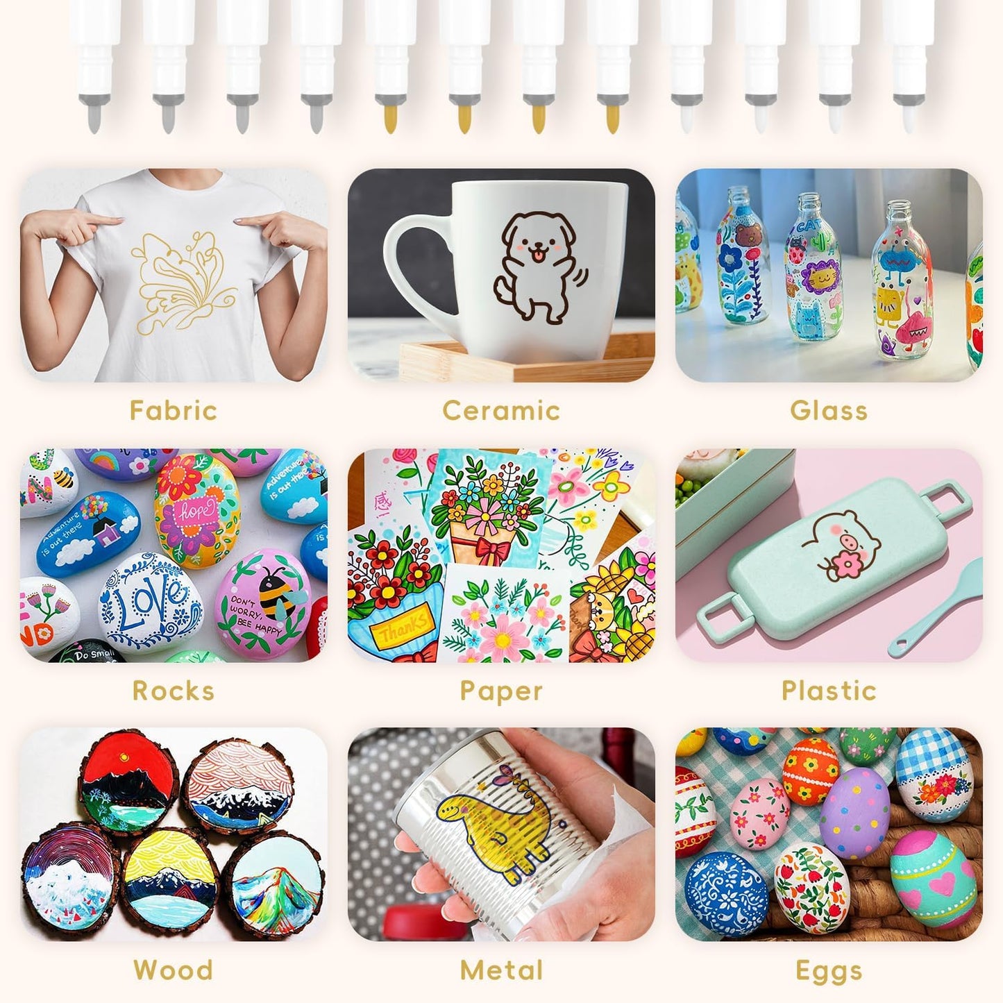 REALIKE Acrylic Paint Markers for Cricut Maker 3/Maker/Explore 3/Air 2/Air, Gold Silver White Acrylic Paint Pens for Rocks, Paper, Wood, Canvas, Glass, Ceramic, Fabric (1.0 & 2.0 Tip)