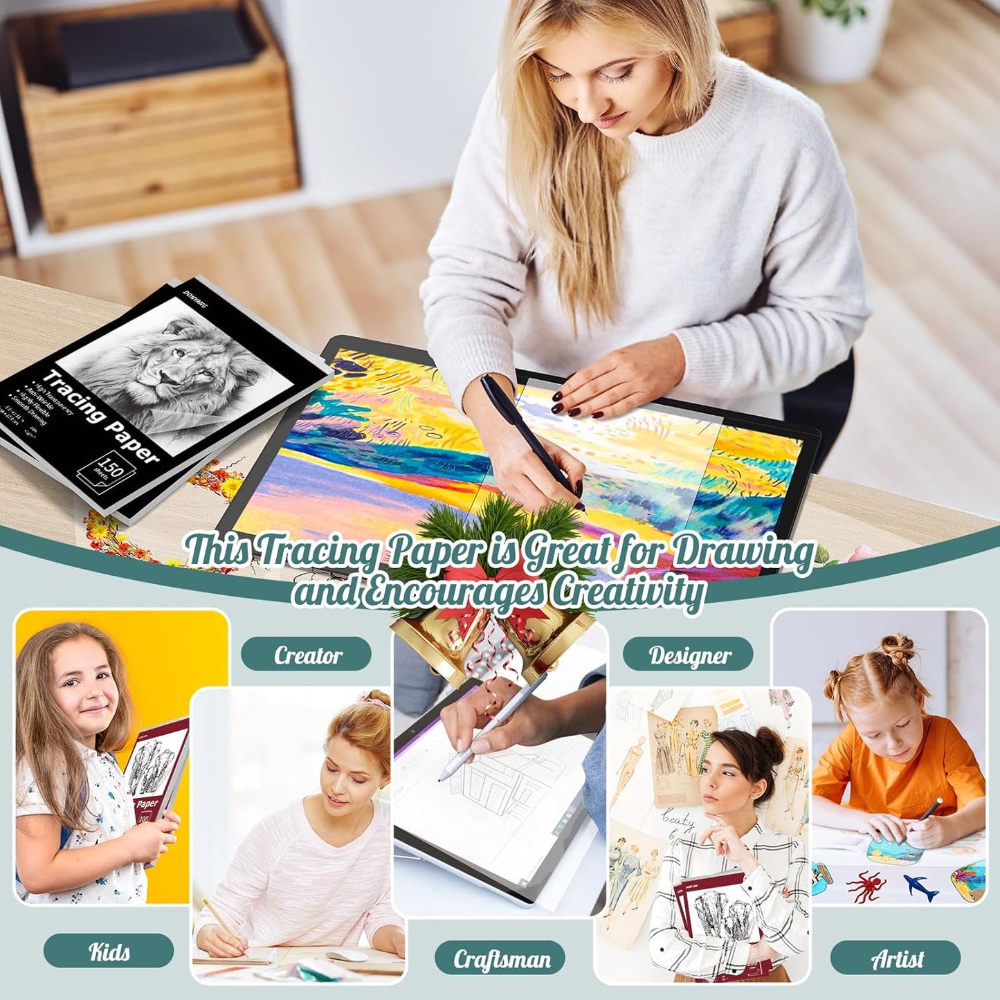 Tracing Paper 8.5x11 inch, 150 Sheets Transparent Vellum Paper for Tracing Pads, Translucent Tracing Paper for Pencil, Marker and Ink - Trace Images, Sketch, Preliminary Drawing, Overlays, Black