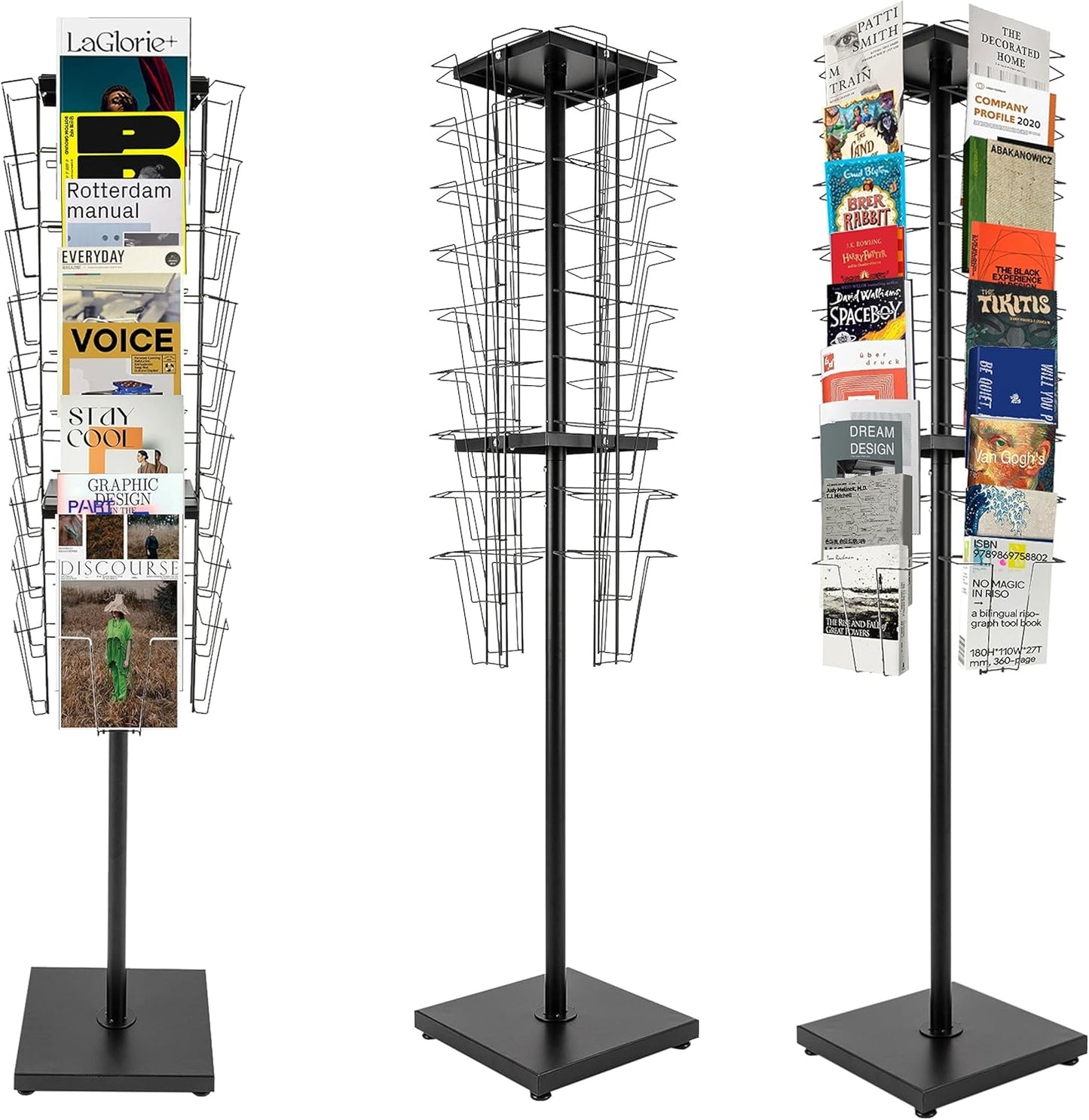 36 Pockets-360°Rotating Magazine Rack Holder Floor Comic Book Brochure Display Stand Flyer Storage Pamphlet Catalog Literature Organizer for Retail Store, Malls, Office, Trade Show Exhibition