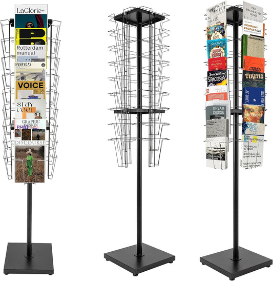36 Pockets-360°Rotating Magazine Rack Holder Floor Comic Book Brochure Display Stand Flyer Storage Pamphlet Catalog Literature Organizer for Retail Store, Malls, Office, Trade Show Exhibition