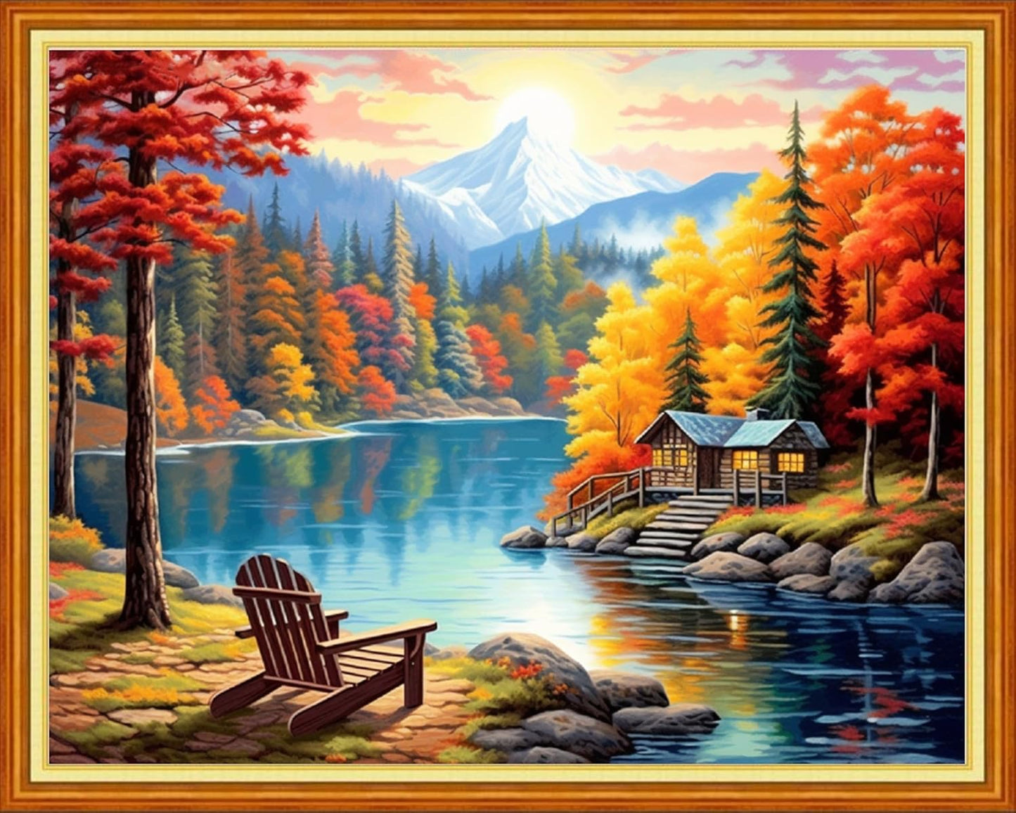 Redxing Stamped Cross Stitch Kits Full Range of Embroidery Starter Kits- Needlepoint Counted Cross Stitch Kits for Beginner Adults 11CT Printed Embroidery Kit-Late Autumn Rest 16x20 inch