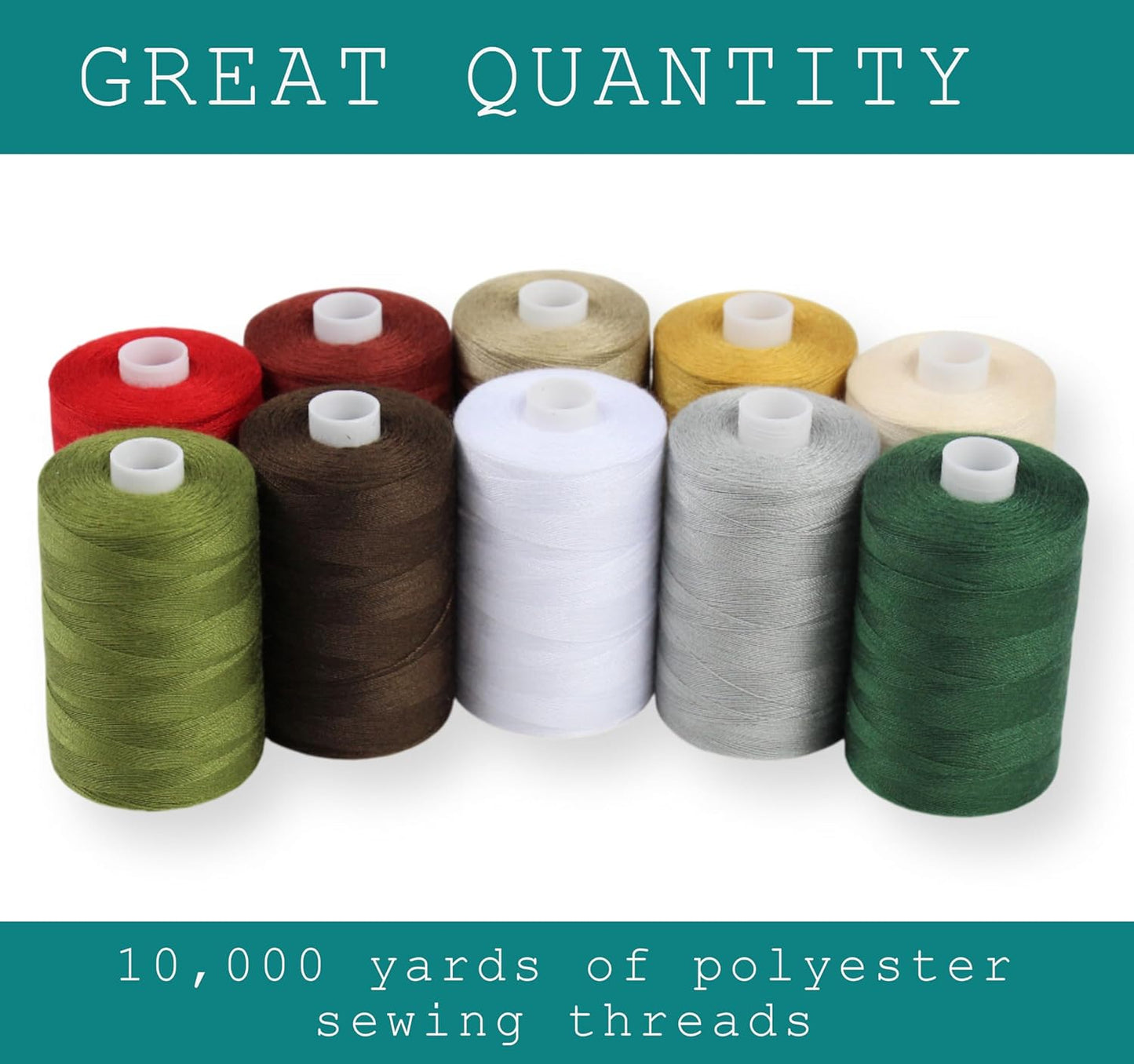 BlesSew Sewing Threads - 10 Large Spools of Polyester Thread for Hand, Quilting & Sewing Machine - Christmas and Festive Shades Colors - 1000 Yards Per Spool