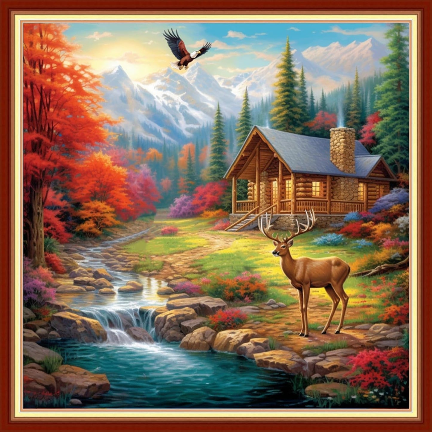 Foxhool Beginners Cross Stitch Kits Stamped Full Range of Embroidery Kits for Adults DIY Cross Stitches kit Embroidery Patterns for Needlepoint kit-Hut Scenery 18x18 inch