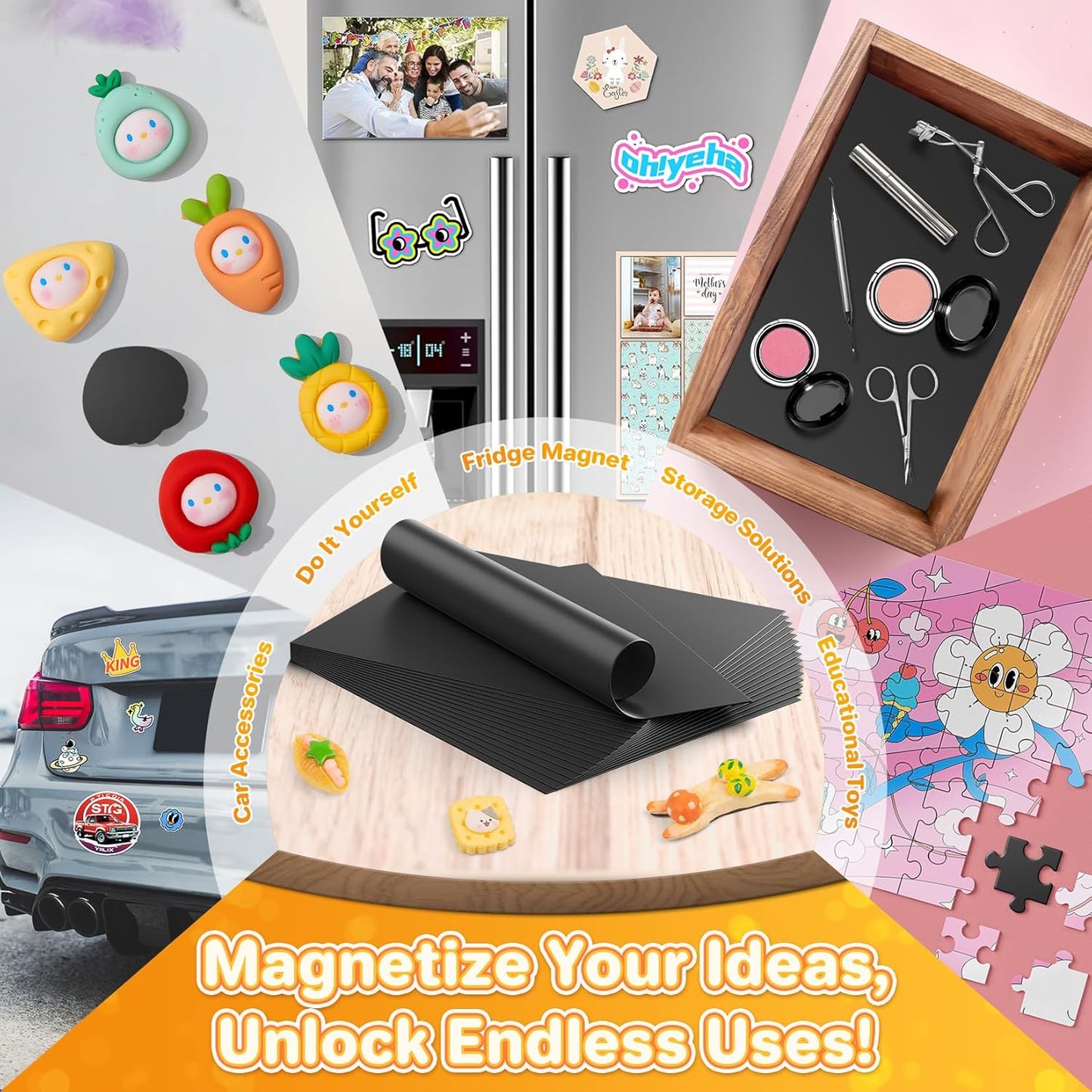 FINDMAG Magnetic Sheets (8” x 10”), Pack of 25, Flexible Magnet for Hanging Pictures, Photos, Paper Magnet for Dies, Adhesive Magnetic Sheets for Fridge, Locker, Cabinet Doors.