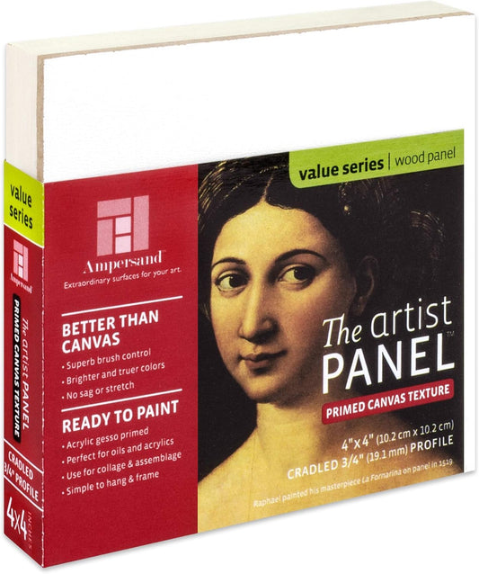 Ampersand Art Supply Wood Gesso Art Painting Panel: Canvas Texture, 3/4 Inch Cradle, 4" x 4"