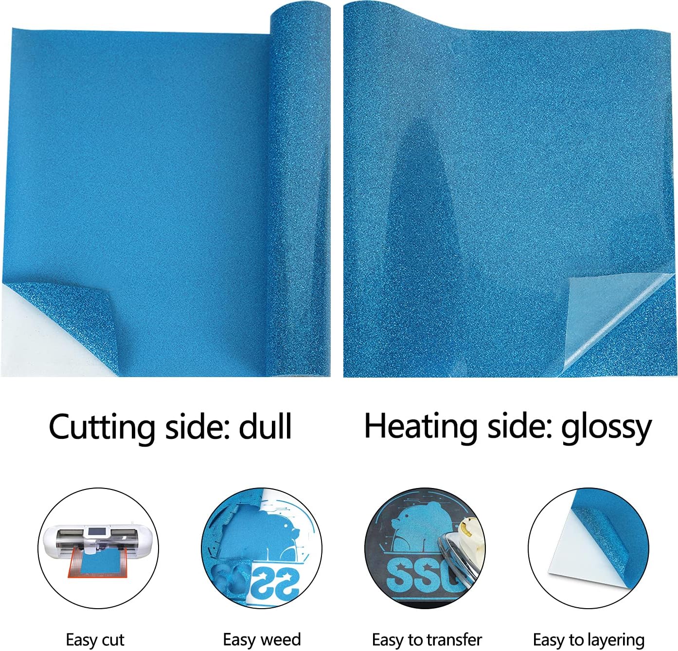 guangyintong Glitter Sky Blue Heat Transfer Vinyl HTV Rolls, 12" x 8ft Iron on Vinyl for T-Shirts Glitter Sky Blue HTV Vinyl for All Cutter Machines Easy to Cut & Weed for Heat Vinyl Design