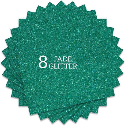Jade Green Glitter HTV Heat Transfer Vinyl Bundle 8 Sheets-12 x12 Iron on for DIY Shirts Gifts