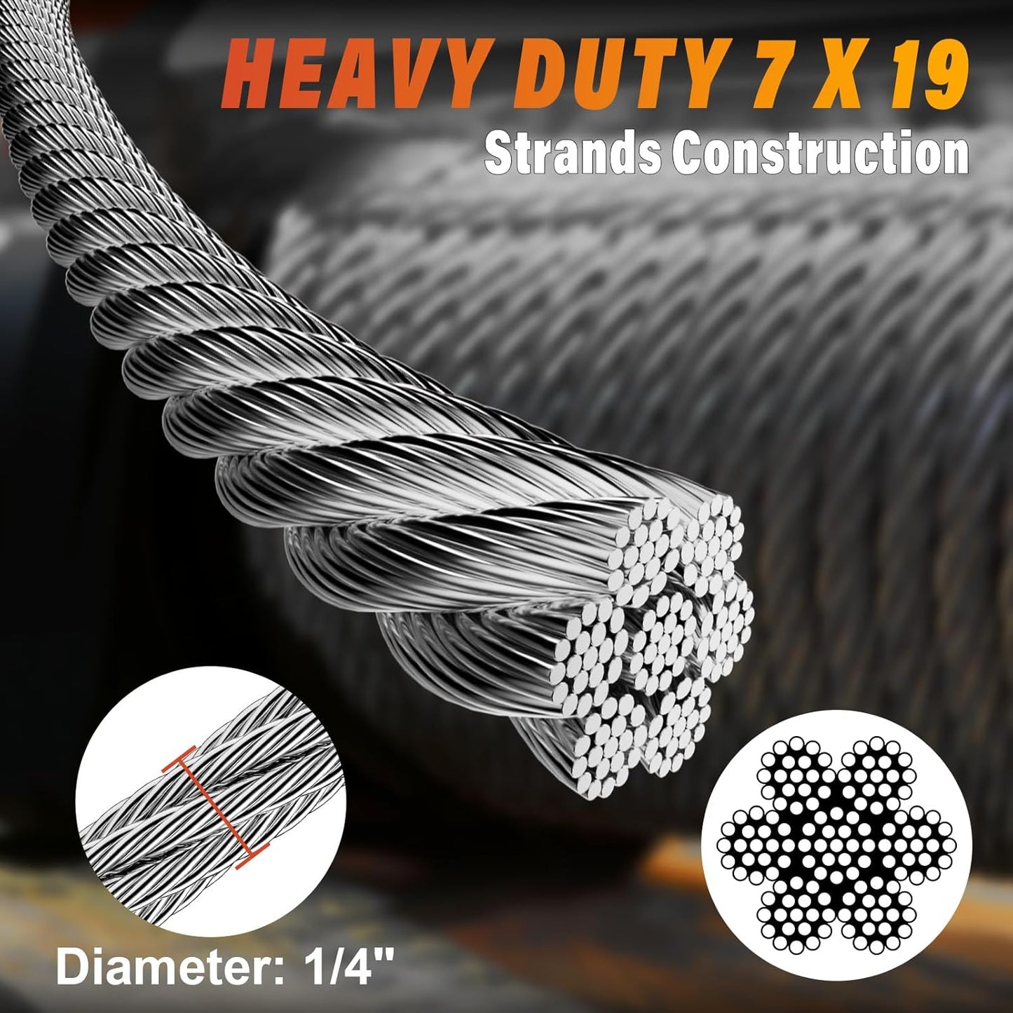 Stainless Steel Cable for Railing - 25FT 1/4" T316 Wire Rope with Clamps and Thimbles - 7 x 19 Strands 6700 LBS Breaking Strength for Outdoor Deck Railing Zipline