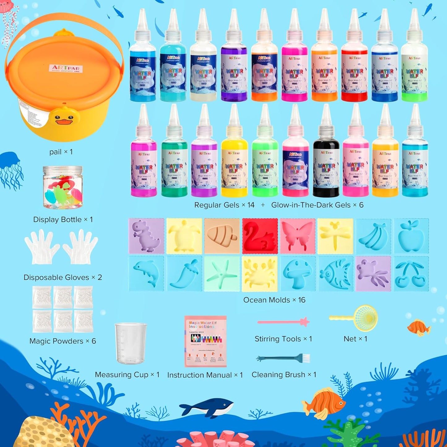 ARTPAR Magic Water Elf Toy Kit - Aqua Fairy DIY Craft Set with 20 Magic Gels & 16 Molds - Create Your Own Squishy Water Pets - Fun STEM Art Activity for Kids-Festival Birthday Gift for Boys Girls