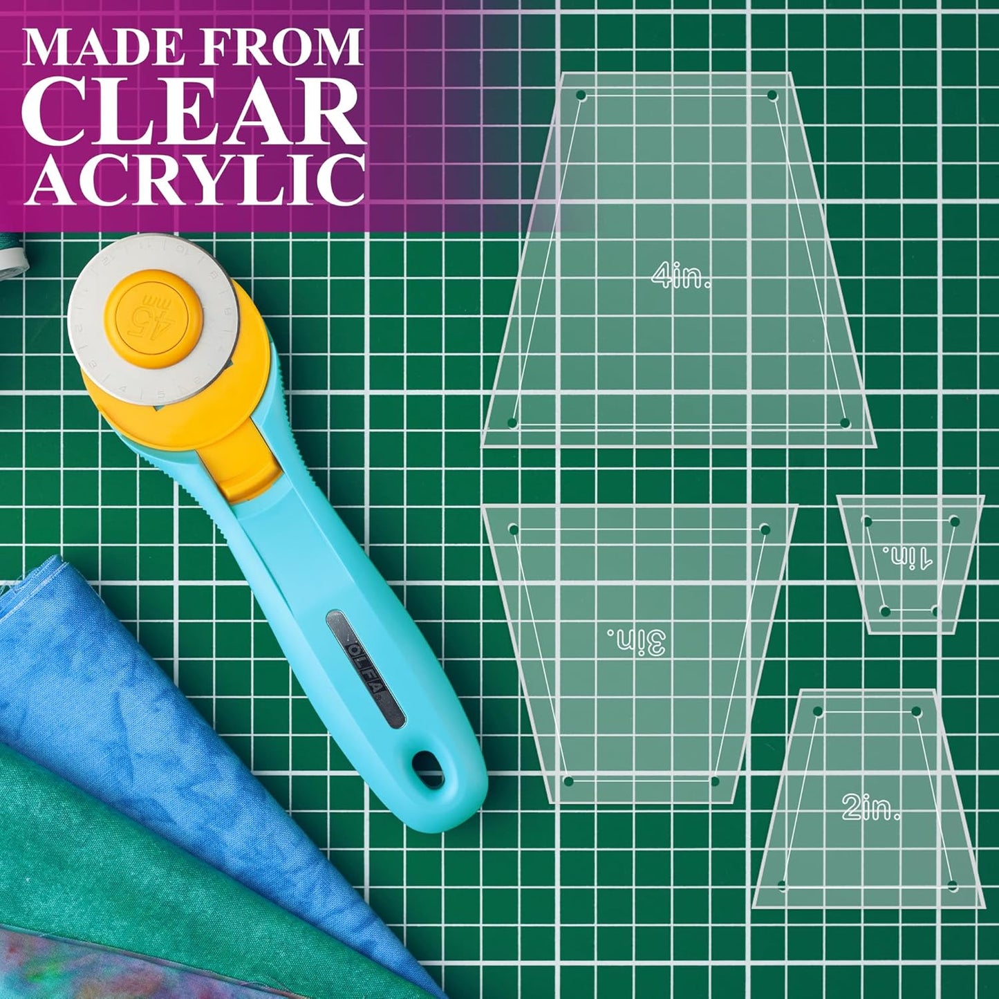 Quilting Acrylic Template Set | Precision Tools for Quilting Enthusiasts | Tumbler Blocks Design | Includes Sizes 4", 3", 2", 1" | 1/8 Clear Acrylic | 1/4" Seam Allowance for Accuracy